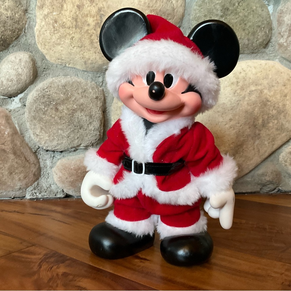 Vintage ARCO Vinyl Posable Mickey Mouse Dressed As Santa Claus
